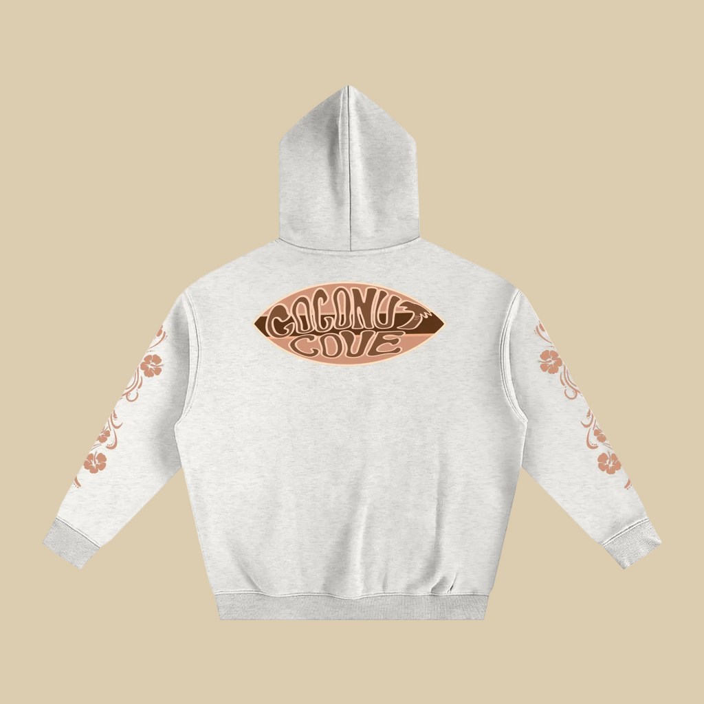 Beige Hibiscus Y2K Surfer Oversized Hoodie